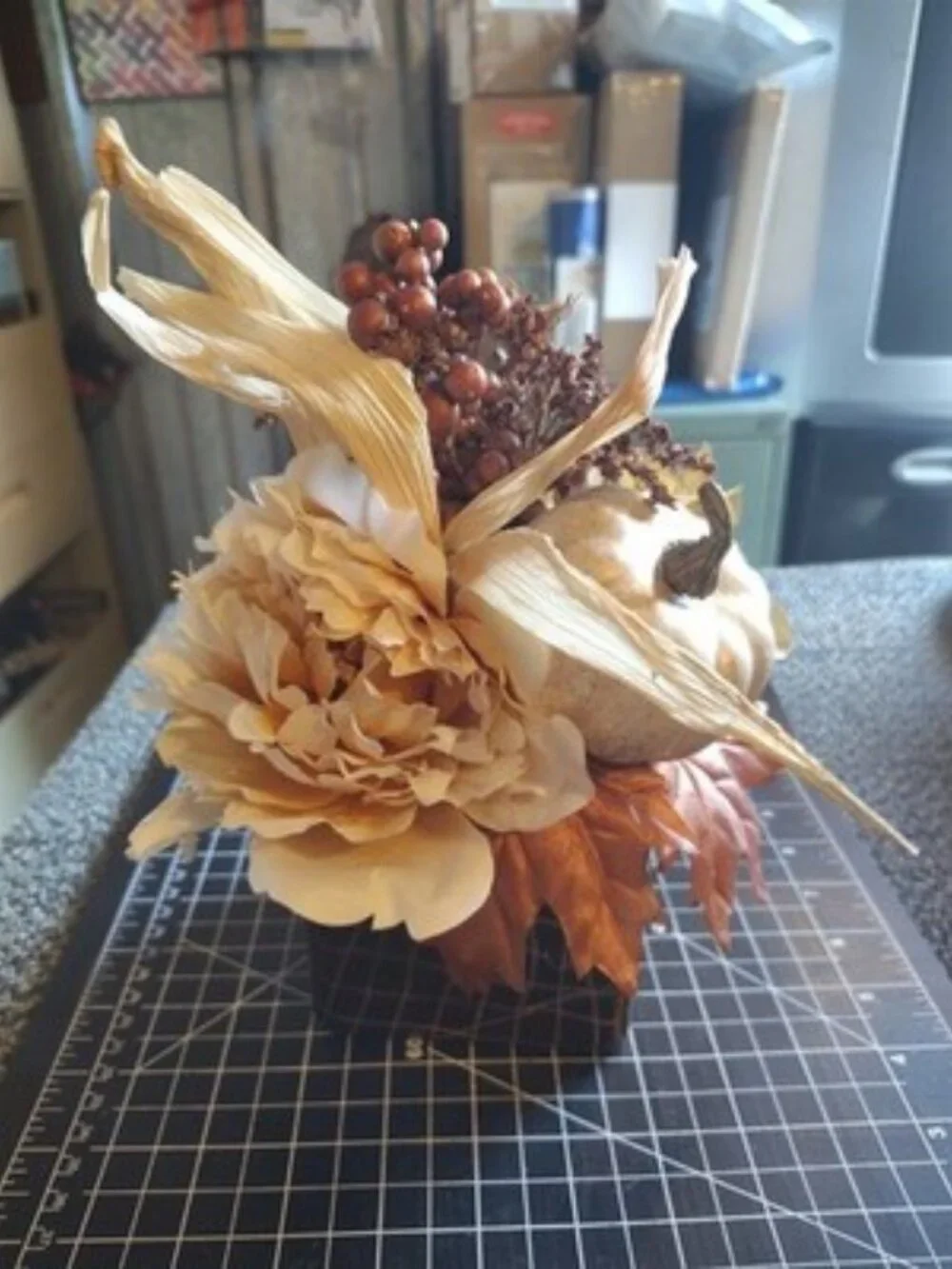 october november fall basket with artificial flowers In Beautiful Planter Box